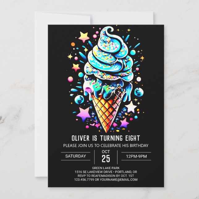Invitación Blue Sprinkles Elegant Boy Ice Cream Cumpleaños (Anverso)