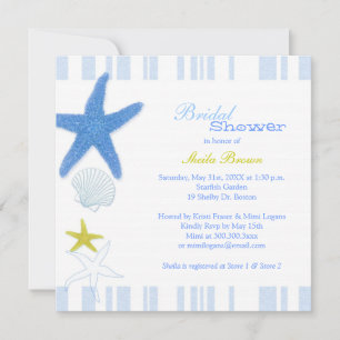 Invitación Blue Starfish & Stripes Beach Bridal Shower