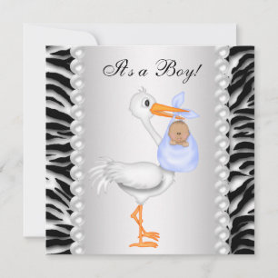 Invitación Blue Stork Zebra Baby Boy Shower