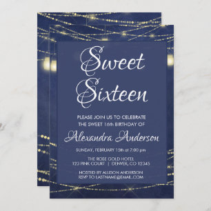 Invitación Blue String Light Mason Jar Sweet 16 Cumpleaños