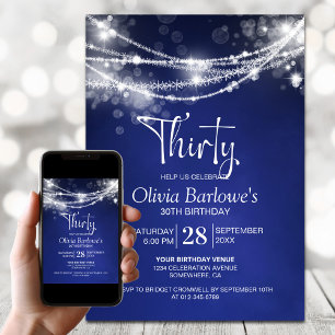 Invitación Blue String Lights 30.º Fiesta de cumpleaños