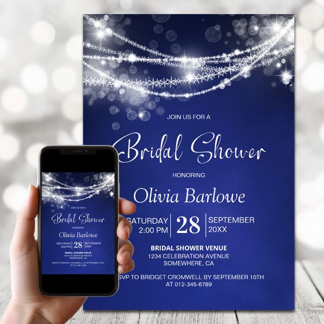 Invitación Blue String Lights Bridal Shower (Subido por el creador)
