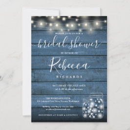 Invitación Blue String Lights Mason Jars Script Shower