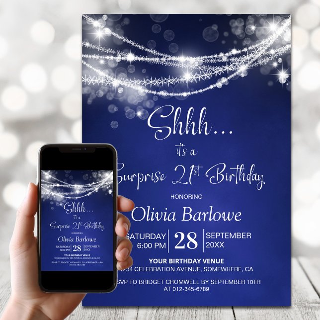 Invitación Blue String Lights Sorpresa Fiesta de cumpleaños n (Subido por el creador)