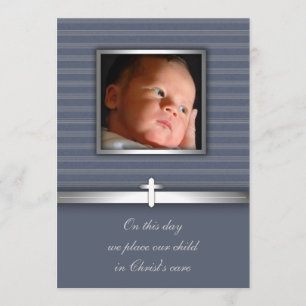 Invitación Blue Stripe Baby Boy Foto Christening