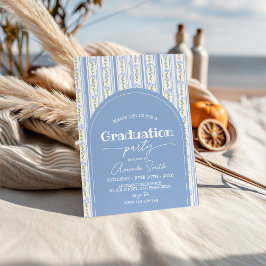 Invitación Blue Stripe Floral Arch Graduation Invite