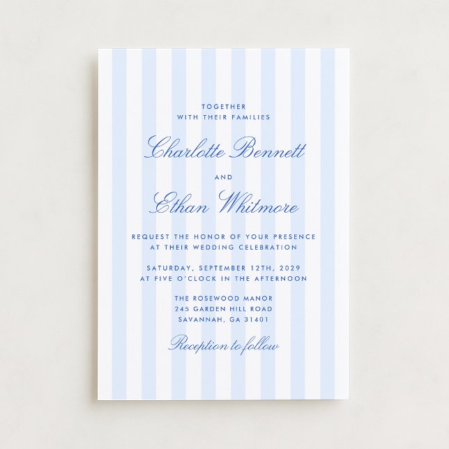 Invitación Blue Stripe Wedding Invitation (Subido por el creador)