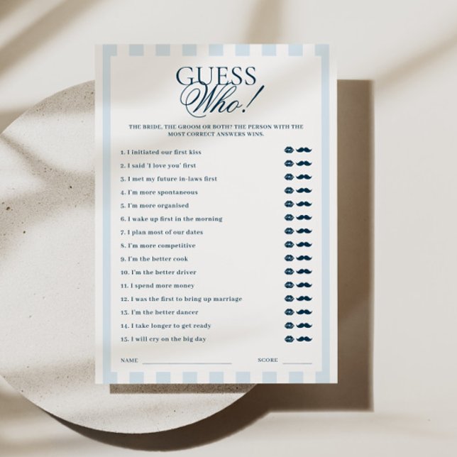 Invitación Blue Striped Guess Who Card (Subido por el creador)