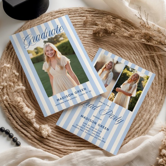 Invitación Blue Striped Preppy Graduation (Subido por el creador)