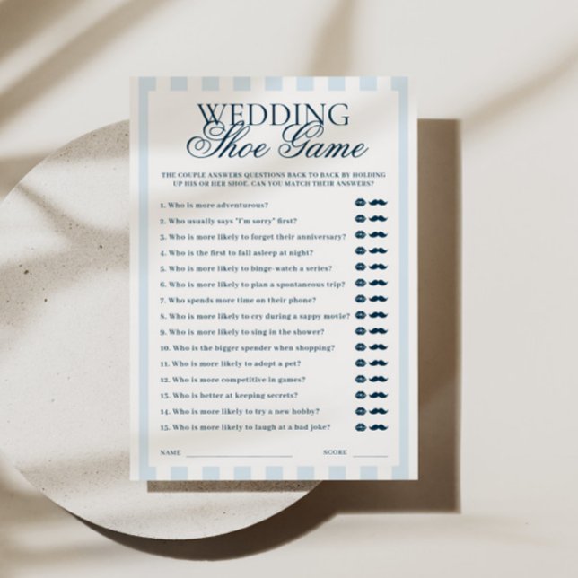 Invitación Blue Striped Wedding Show Game Card (Subido por el creador)