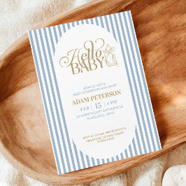 Invitación Blue Stripes Elegant Vintage Boy Baby Shower