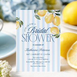 Invitación Blue Stripes Lemon Bridal Shower Invitation