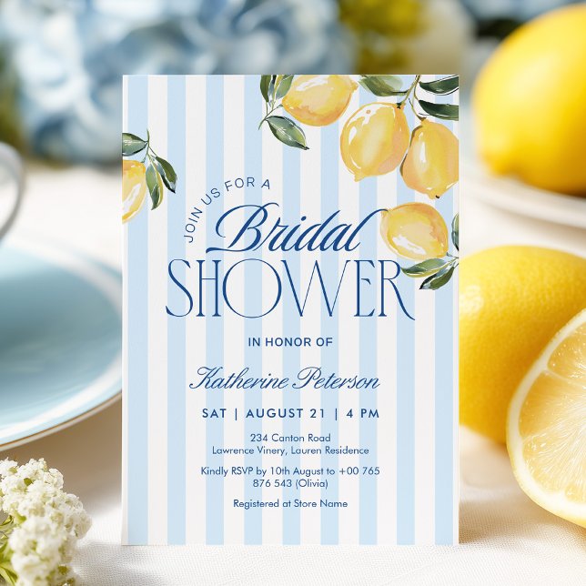 Invitación Blue Stripes Lemon Bridal Shower Invitation (Subido por el creador)