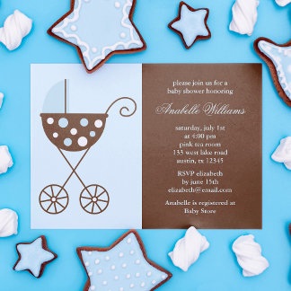 Invitación Blue Stroller Boy Baby Shower