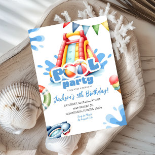 Invitación Blue Summer Splash Pool Fiesta Boy Cumpleaños