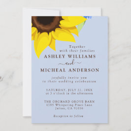Invitación Blue  Sunflower Wedding Invitation With Photo