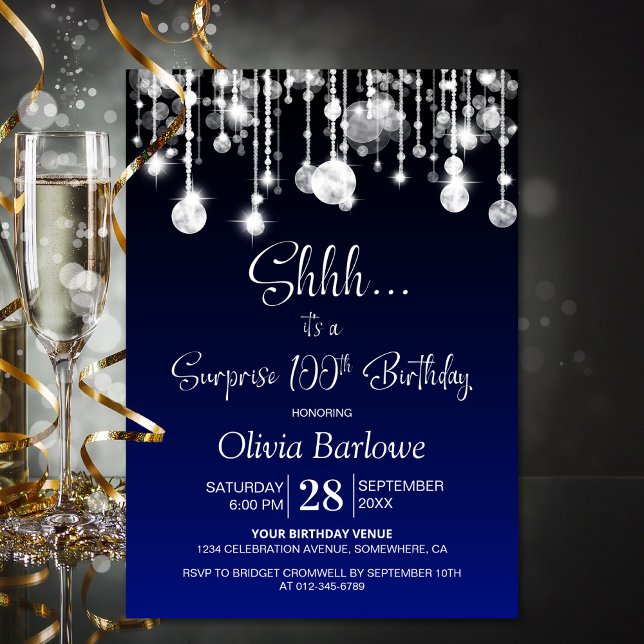 Invitación Blue Surprise Fiesta del Cumpleaños número 100 (Subido por el creador)