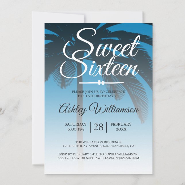 Invitación Blue Sweet 16 16th Birthday (Anverso)