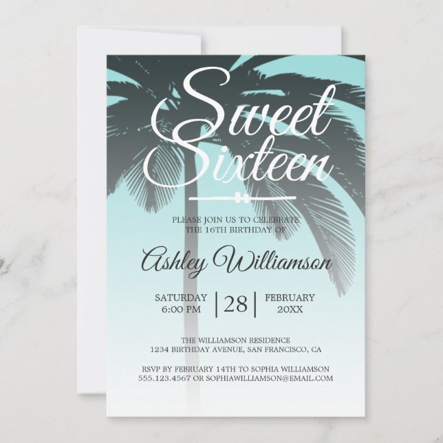Invitación Blue Sweet 16 16th Birthday (Anverso)