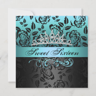 Invitación Blue Sweet 16 Princess Tiara Birthday Invitation