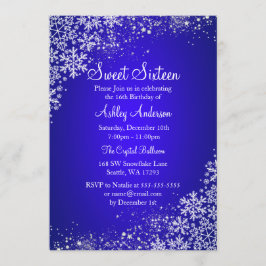 Invitación Blue Sweet 16 Winter Wonderland Sparkle Snowflakes