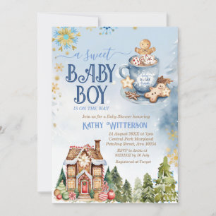 Invitación Blue Sweet Baby Boy Gingerbread House Baby Shower