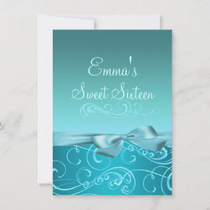 Invitación Blue Swirl & Bow Image Birthday Invite