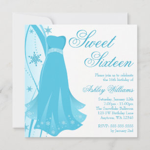 Invitación Blue Swirl Vestido Invierno Wonderland Sweet 16