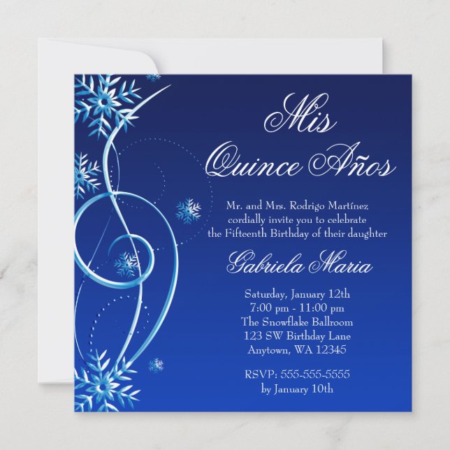 Invitación Blue Swirl Winter Wonderland Quinceanera (Anverso)