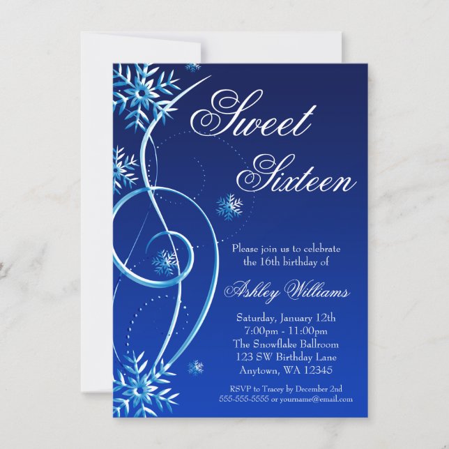 Invitación Blue Swirl Winter Wonderland Sweet 16 (Anverso)