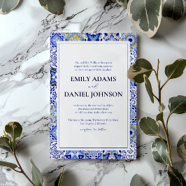 Invitación Blue Talavera Fiesta: Una Boda española mexicana