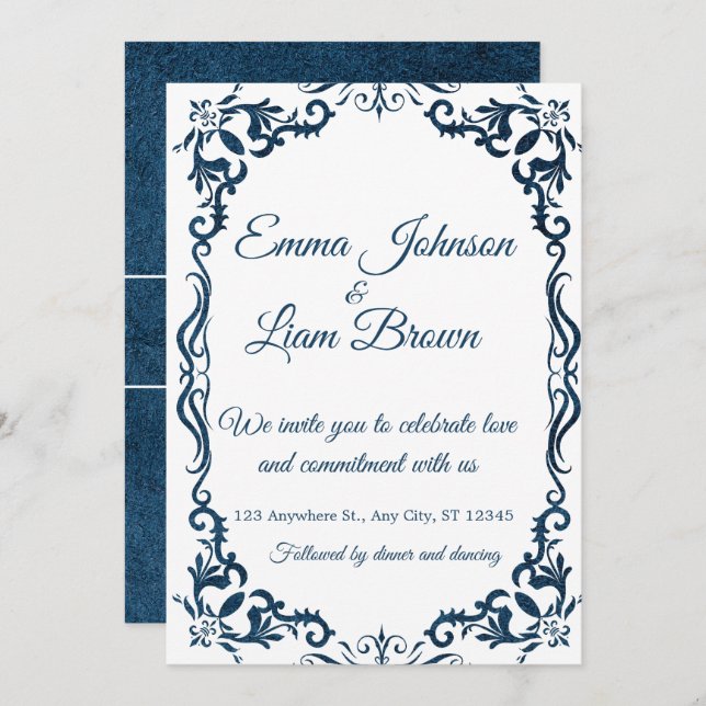Invitación Blue Talavera Mexican Spanish Wedding Invitation (Anverso / Reverso)