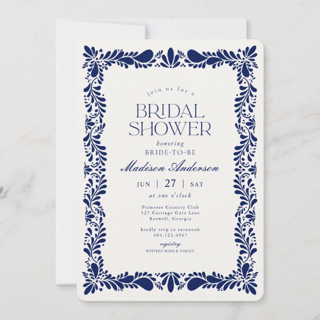 Invitación Blue Talavera Tile Español Fiesta Bridal Ducha (Anverso)
