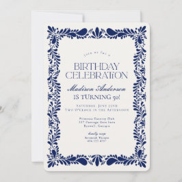 Invitación Blue Talavera Tile Fiesta fiesta de cumpleaños