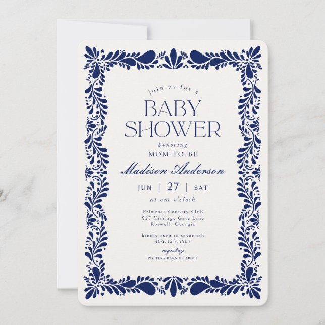 Invitación Blue Talavera Tile Spanish Fiesta Baby Shower (Anverso)