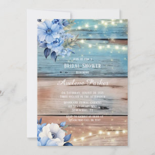 Invitación Blue Tan Wood Ights Florines Bridal Shower