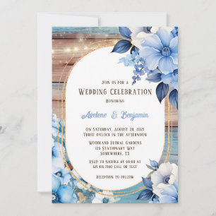 Invitación Blue Tan Wood ilumina la celebración de los Bodas
