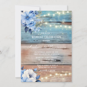 Invitación Blue Tan Wood ilumina la celebración de los Bodas