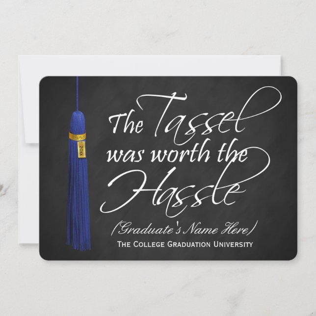 Invitación Blue Tassel Worth the Hassle College Graduación (Anverso)