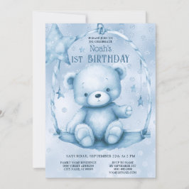 Invitación Blue Teddy Bear 1er cumpleaños