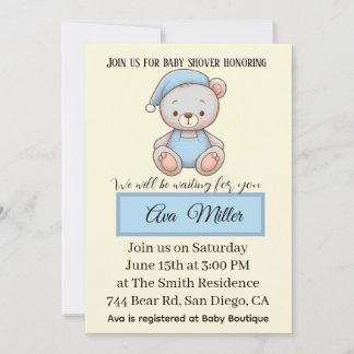 Invitación Blue Teddy Bear Baby Shower Invitation |