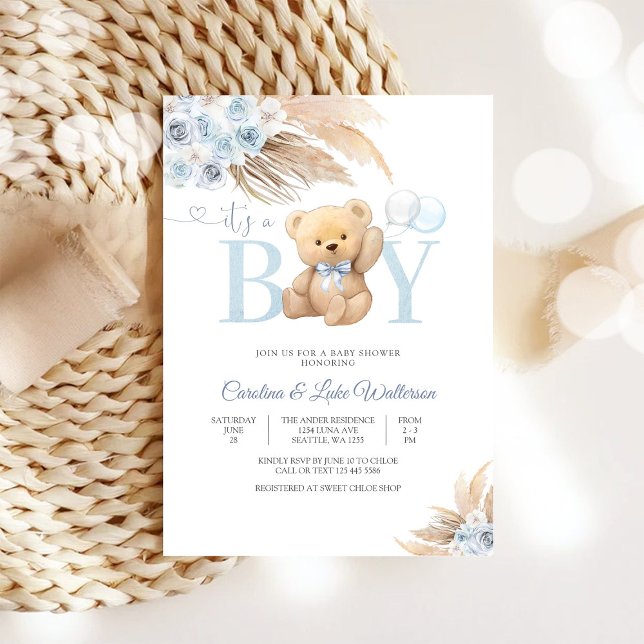 Invitación Blue Teddy Bear Baby Shower Invitation (Subido por el creador)