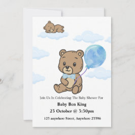 Invitación Blue Teddy Bear Baby Shower Invitation 