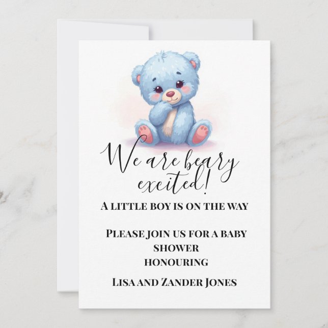 Invitación Blue Teddy Bear Baby Shower Invitation | Baby Boy  (Anverso)