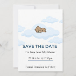 Invitación Blue Teddy Bear Baby Shower Save the Date Card