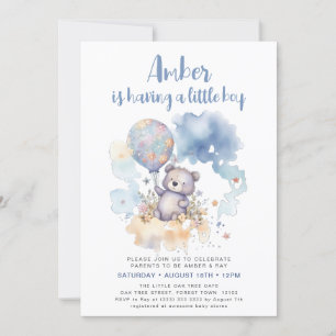 Invitación Blue Teddy Bear Balloon Bate Boy Baby Shower