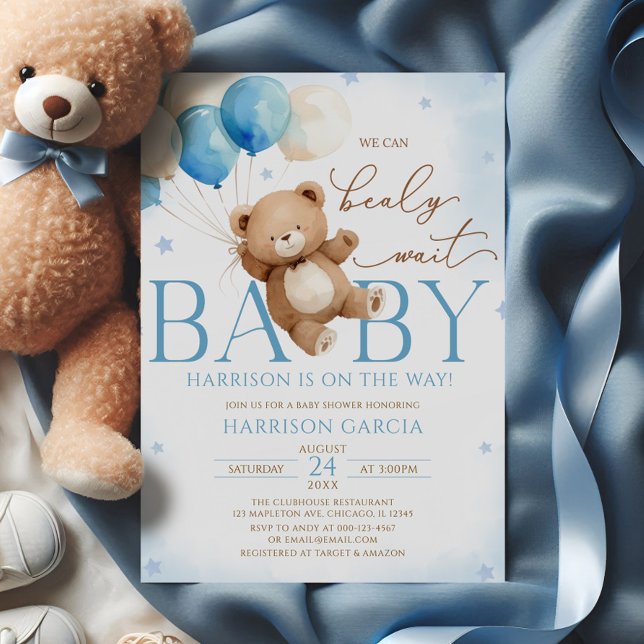 Invitación Blue Teddy Bear Balloons Baby Shower (Subido por el creador)
