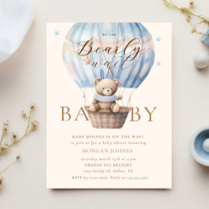 Invitación Blue Teddy Bear Bearly Wait Baby Shower