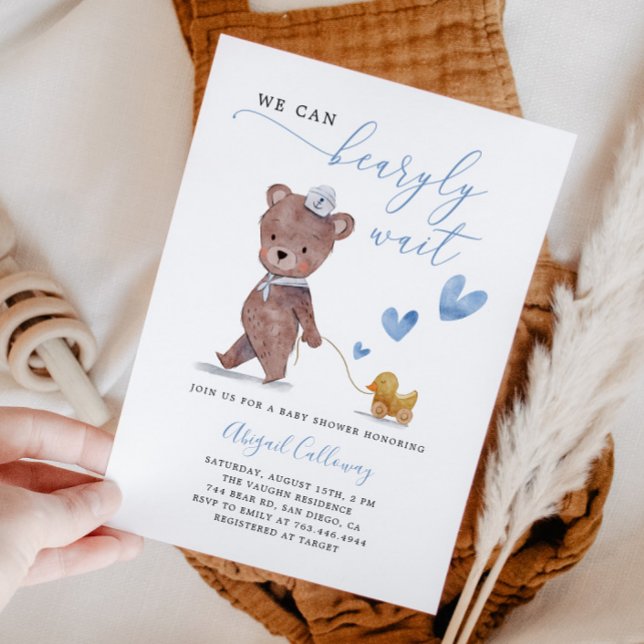 Invitación Blue Teddy Bear Bearly Wait Baby Shower (Subido por el creador)