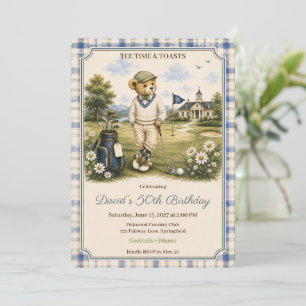 Invitación Blue Teddy Bear Country Club Cumpleaños de Adult